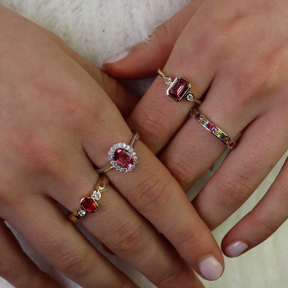 Fire Opal Ring Multi Sapphire Eternity Ring Pink Tourmaline Rings Heidi Kjeldsen Jewellery R1808 R1821 R1131 R1775 model