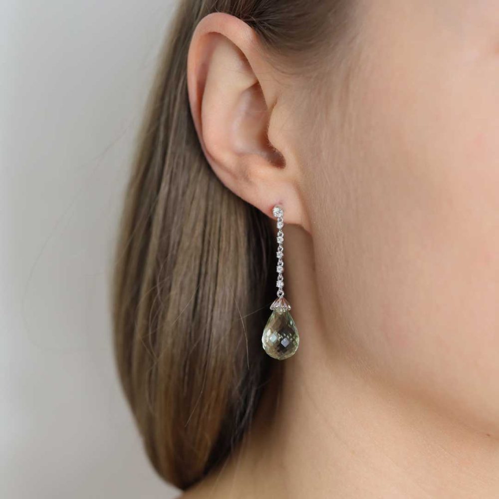 Prasiolite and Diamond drop earrings by Heidi Kjeldsen Jewellers ER2599 Model