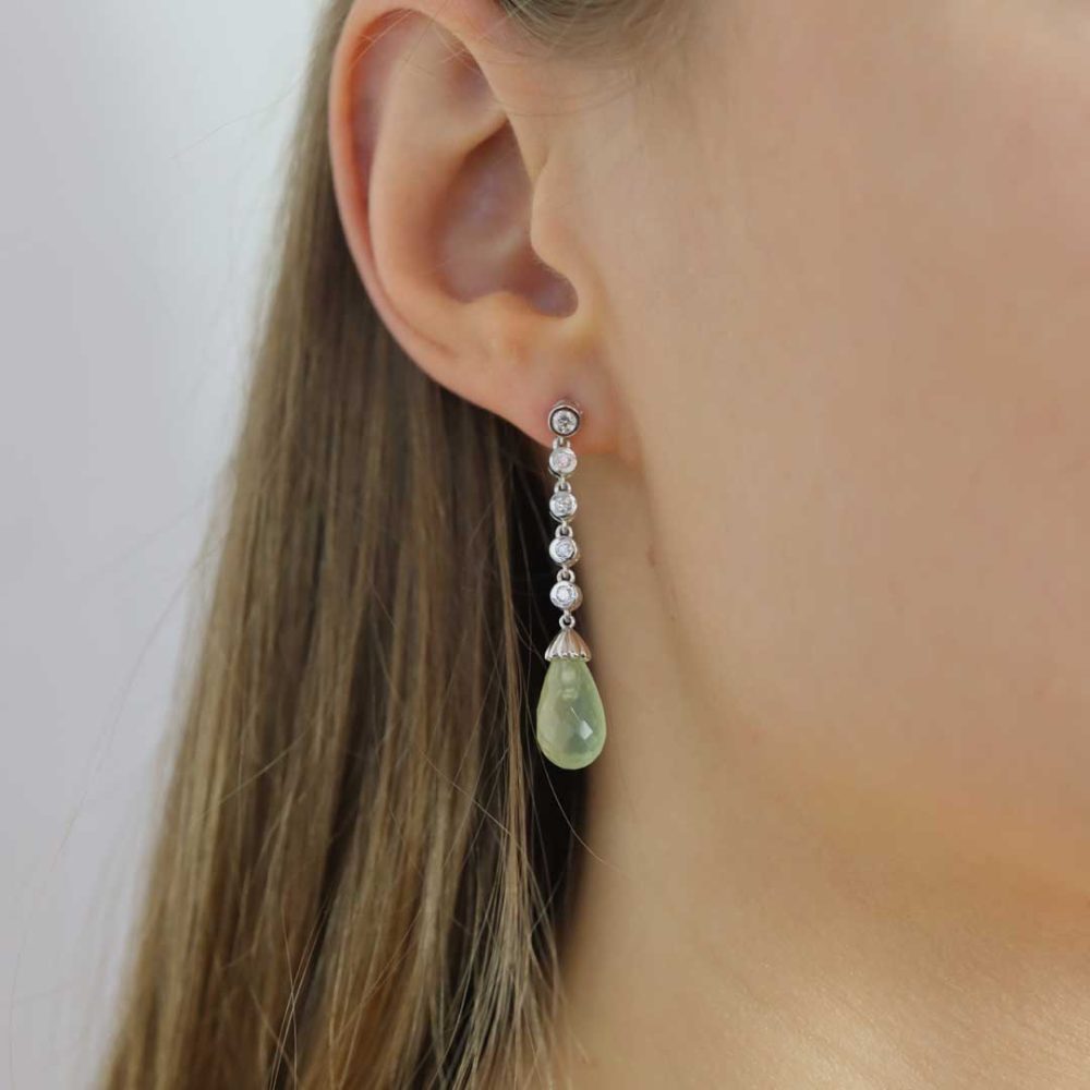 Prehnite and Diamond Drop Earrings By Heidi Kjeldsen Jewellery ER2598 Model