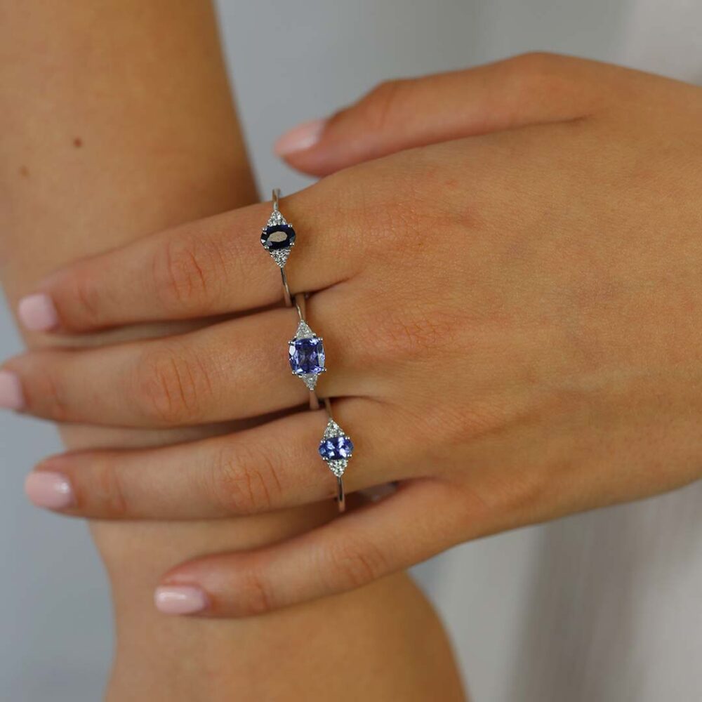 Viola Sapphire Tanzanite Diamond Rings Heidi kjeldsen Jewellers R1855 R1746 R1850 Model