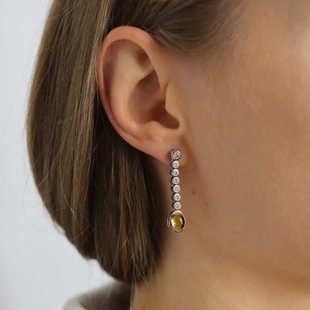 Yellow Tourmaline and Diamond Drop Earrings By Heidi Kjeldsen Jewellers ER2557 Model