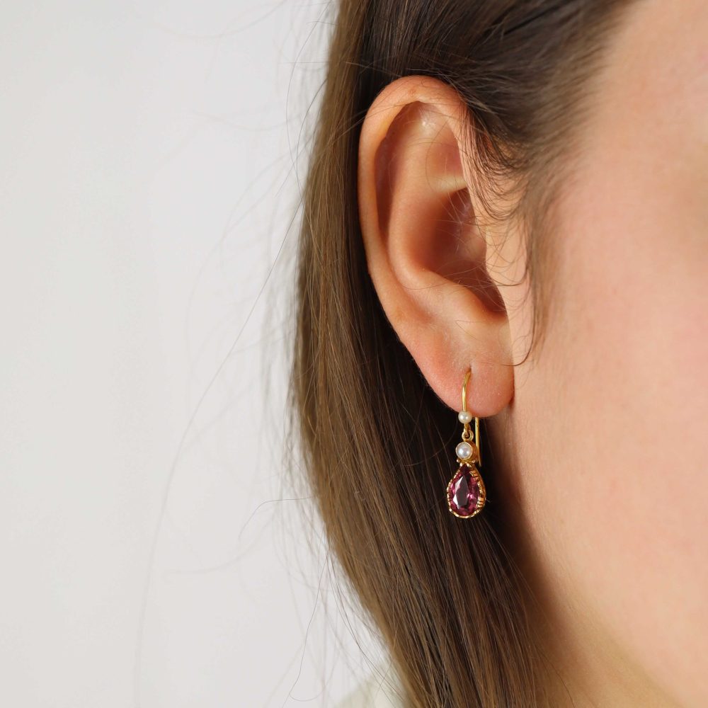 Pink Tourmaline and Cultured Pearl Drop Earrings By Heidi Kjeldsen Jewellery ER2374 Front