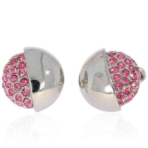 Alma Heidi Kjeldsen Jewellery Silver Plated Pink Crystal Cufflinks CL1841 front