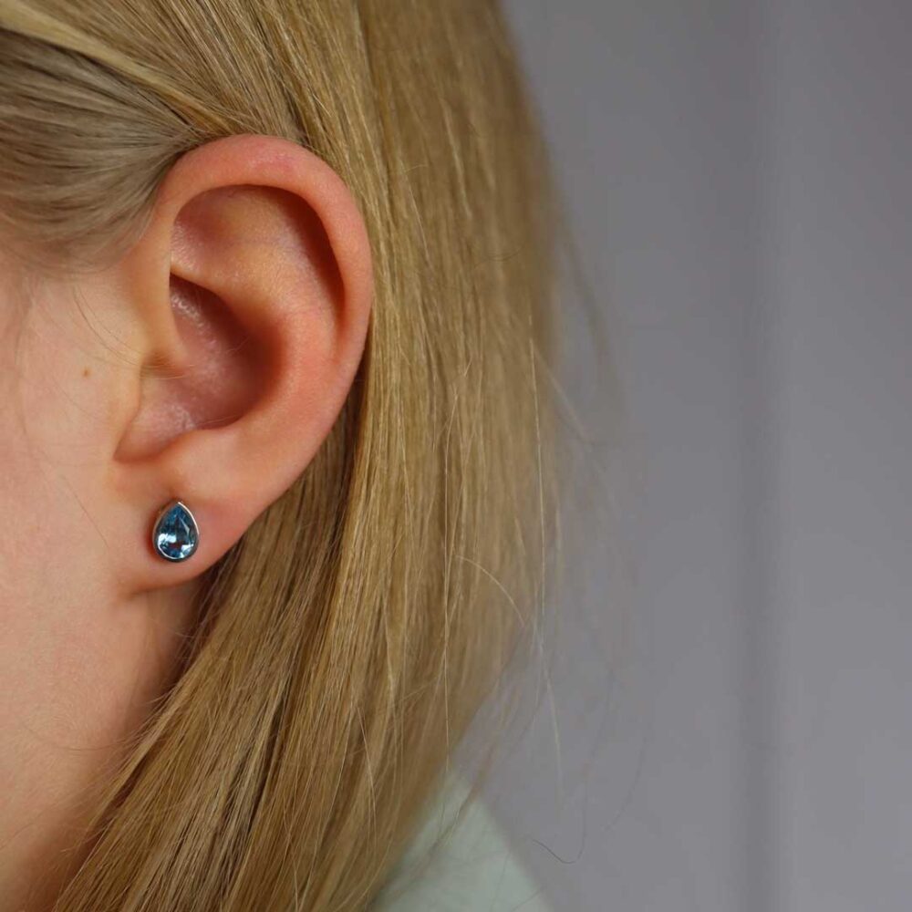Blue Topaz Pear Silver Earrings Heidi Kjeldsen Jewellery ER4885 model