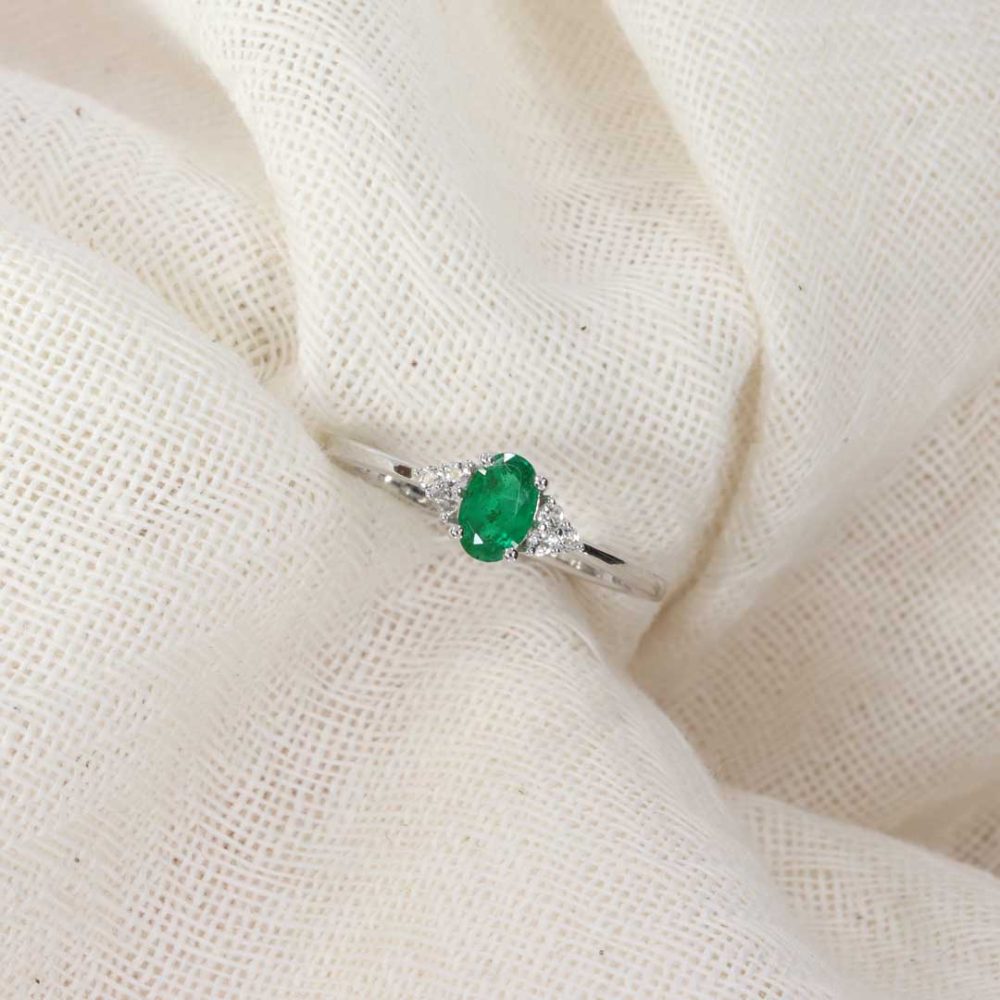Emerald and White Topaz Ring by Heidi Kjeldsen Jewellery, Jette Collection R1856 model