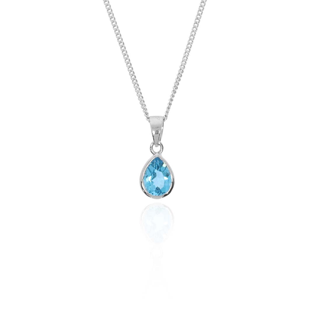 Freja Blue Topaz and Silver Pear Pendant Heidi Kjeldsen Jewellers P1599 white