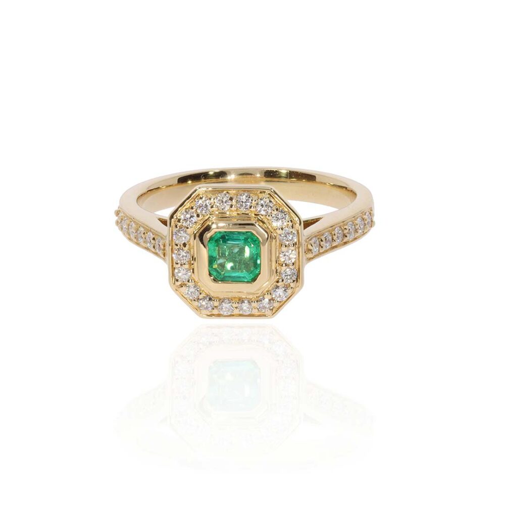 Jette Emerald and Diamond Yellow Gold Cluster Ring Heidi Kjeldsen Jewellery R1816 white