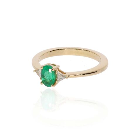 Jette Emerald and Diamond three stone ring in 18ct yellow Gold R1818 side
