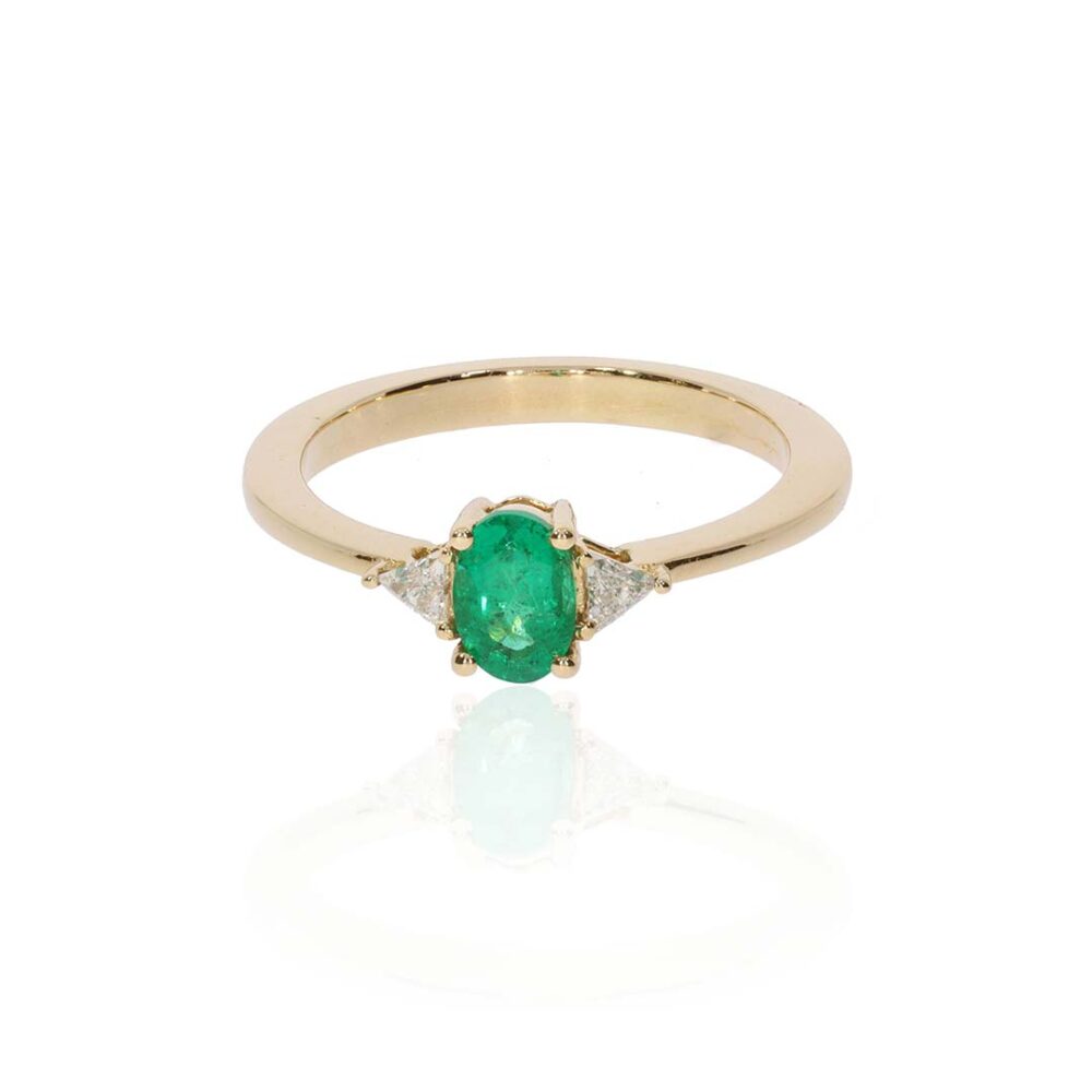 Jette Emerald and Diamond three stone ring in 18ct yellow Gold R1818 white
