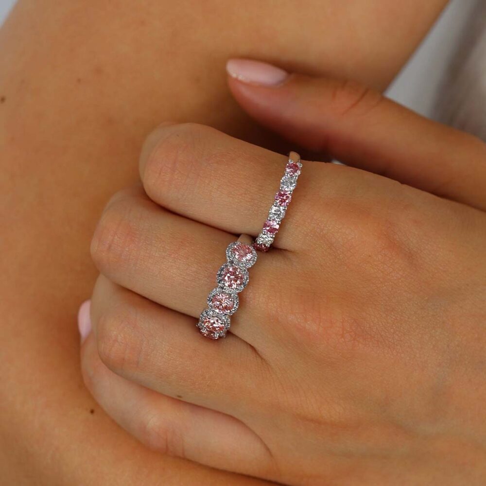 Laboratory Grown Pink Diamond Cluster White Gold Ring Heidi Kjeldsen Jewellery R1807 model