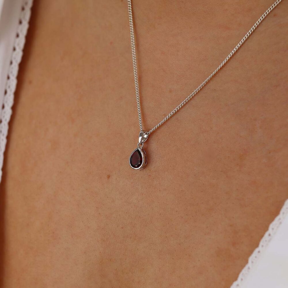 Lisbet Garnet Sterling Silver Drop Pendant Heidi Kjeldsen Jewellers P1595