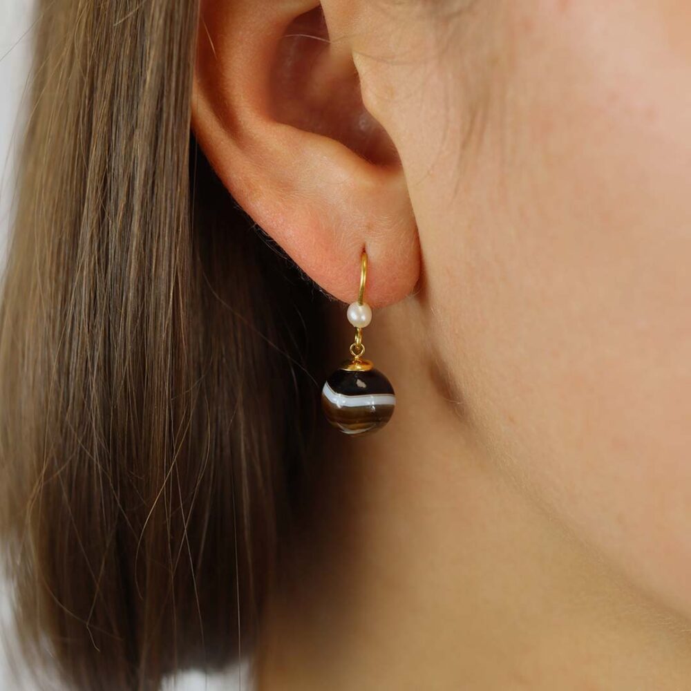 Naja Banded Agate Pearl earrings Heidi Kjeldsen Jewellery ER4824