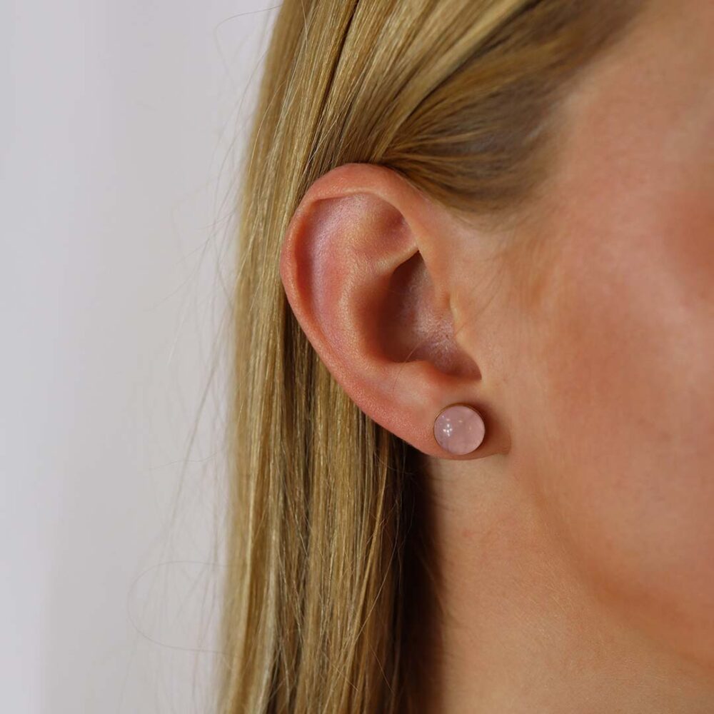 Naja Pink Quartz Cabochon Earrings Heidi Kjeldsen Jewellery ER4812 Model