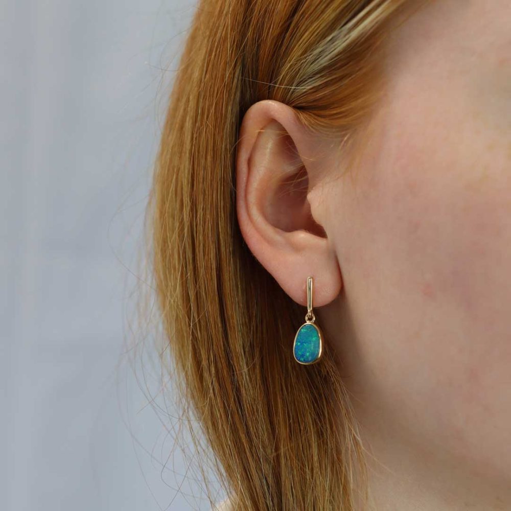 Opal Doublets Gold Drop Earrings Heidi Kjeldsen Jewellery ER4845 model1