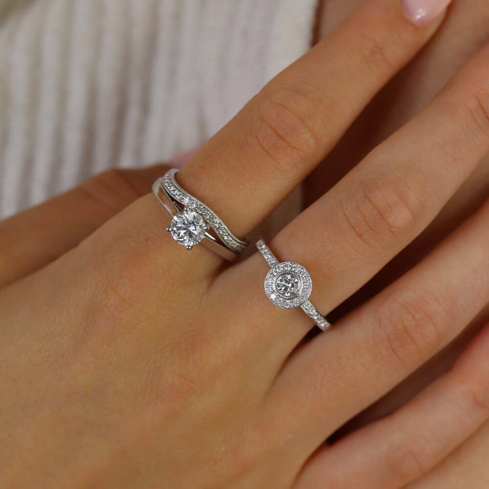 Curved Diamond Wedding Ring and Solitaire and Cluster by Heidi Kjeldsen Ltd R1719 R1794 R988 model