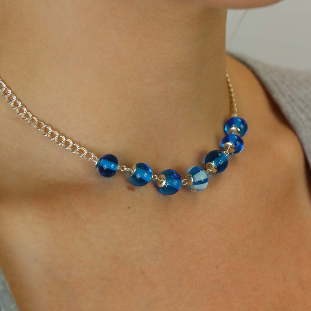 Blue and Blue Stripe Murano Glass Necklace Heidi Kjeldsen Jewellery NL1258 Model