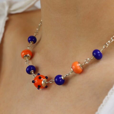 Heidi Orange and Blue Murano Glass Necklace Heidi Kjeldsen Jewellers NL1284