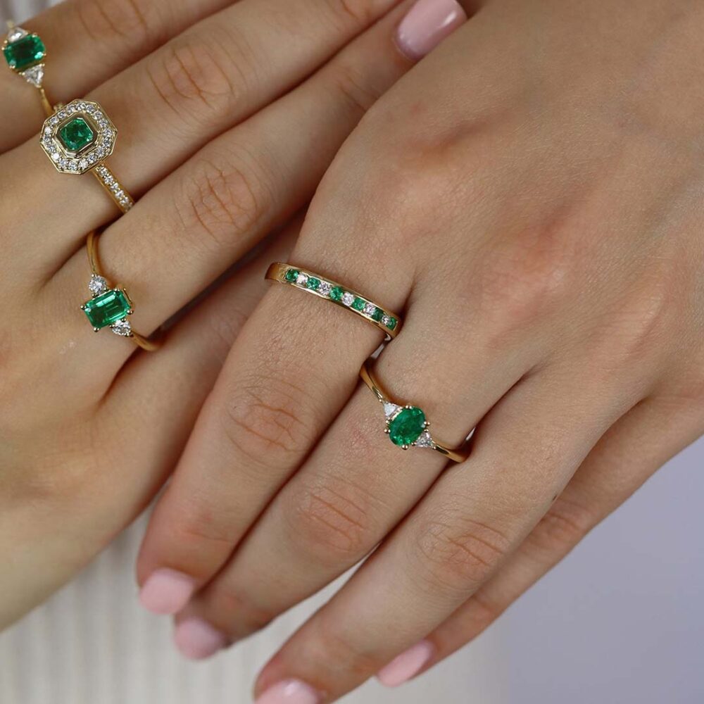 Jette Emerald and White and Yellow Gold Rings Heidi Kjeldsen Jewellery R1816 R1819 R1817 R1797 R1818 Model.1