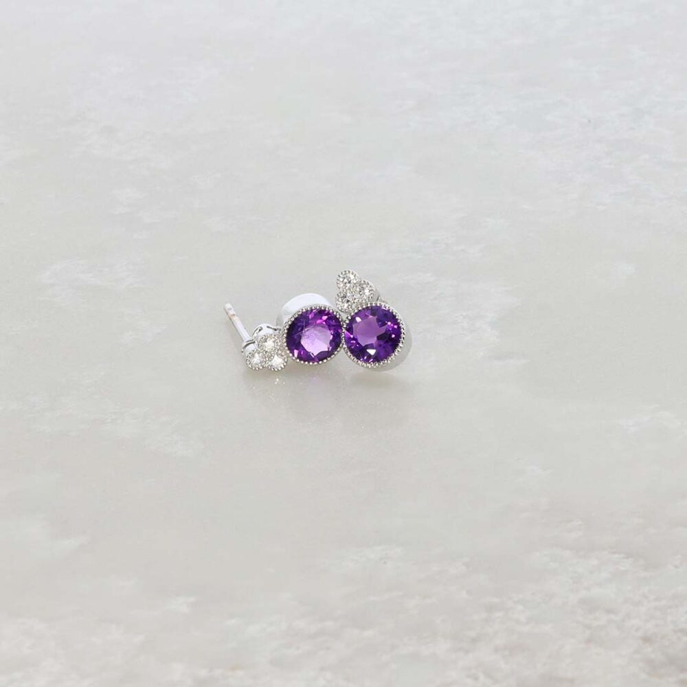 Amethyst and Diamond Earrings By Heidi Kjeldsen jewellery ER4745 still