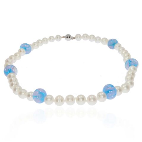 Blue Glass and Pearl Necklace Heidi Kjeldsen Jewellery NL1317 flat