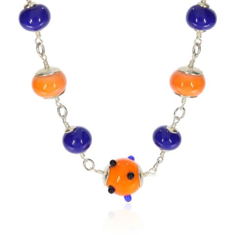 Blue and Orange Murano Glass Necklace Heidi Kjeldsen Jewellery NL1284 Front