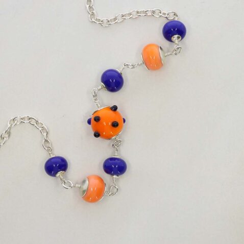 Blue and Orange Murano Glass Necklace Heidi Kjeldsen Jewellery NL1284 still