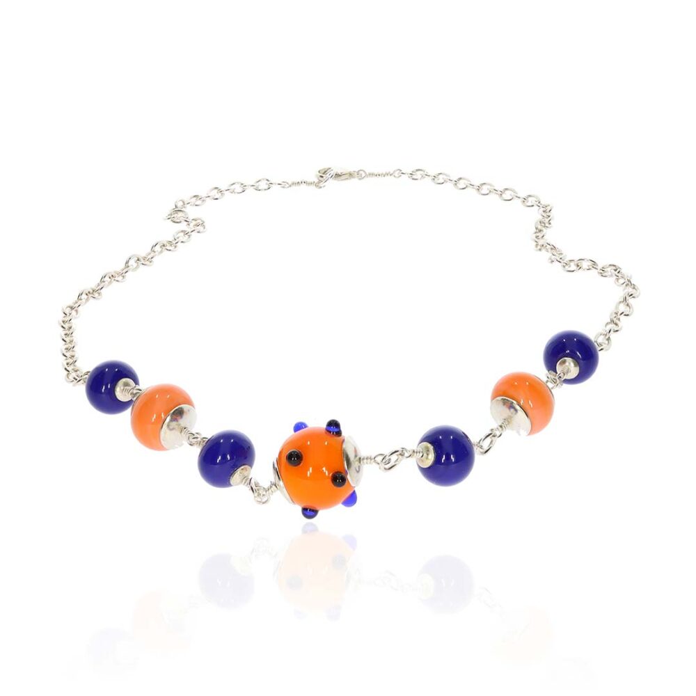 Blue and Orange Murano Glass Necklace Heidi Kjeldsen Jewellery NL1284 side