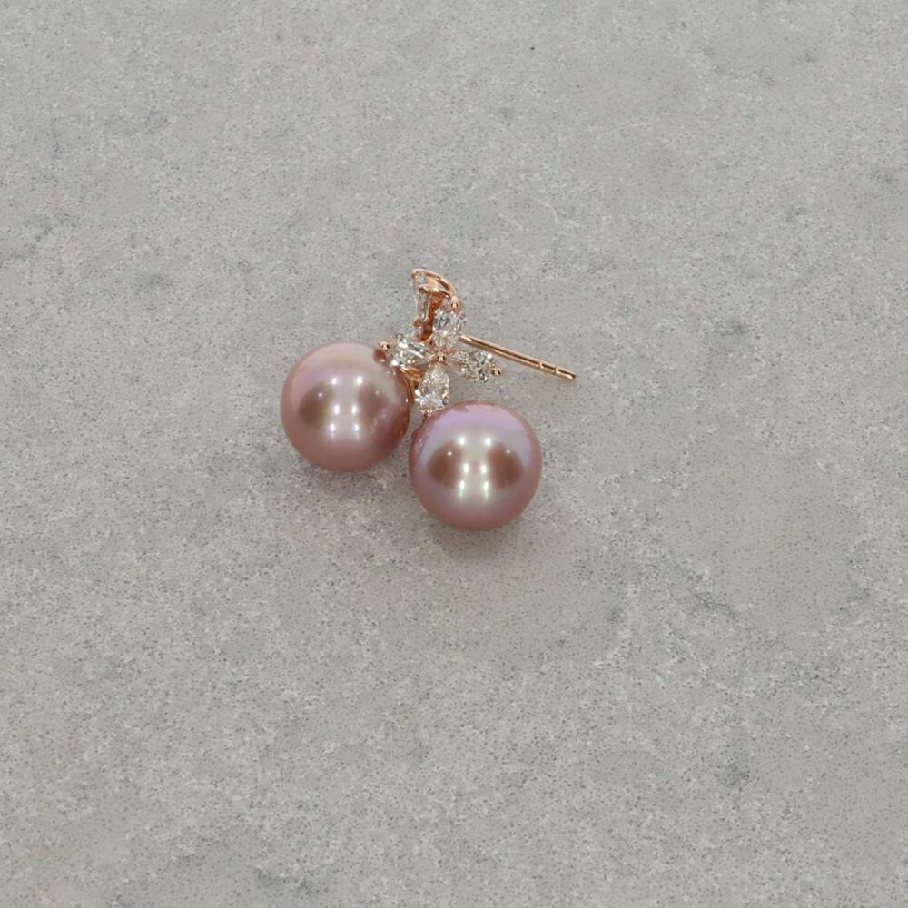 Jesper Pink Cultured Pearl Diamond Flower Earrings Heidi Kjeldsen Jewellers ER2632 still