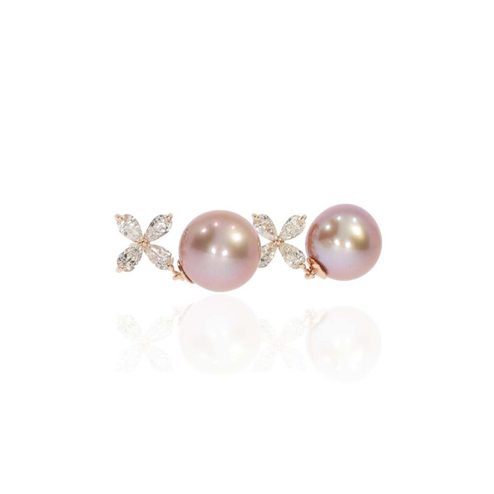 Jesper Pink Cultured Pearl Diamond Flower Earrings Heidi Kjeldsen Jewellers ER2632 white