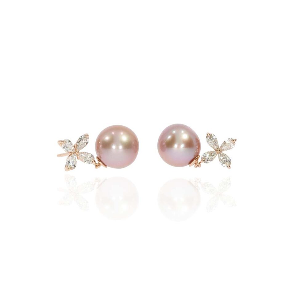 Jesper Pink Cultured Pearl Diamond Flower Earrings Heidi Kjeldsen Jewellers ER2632 white1