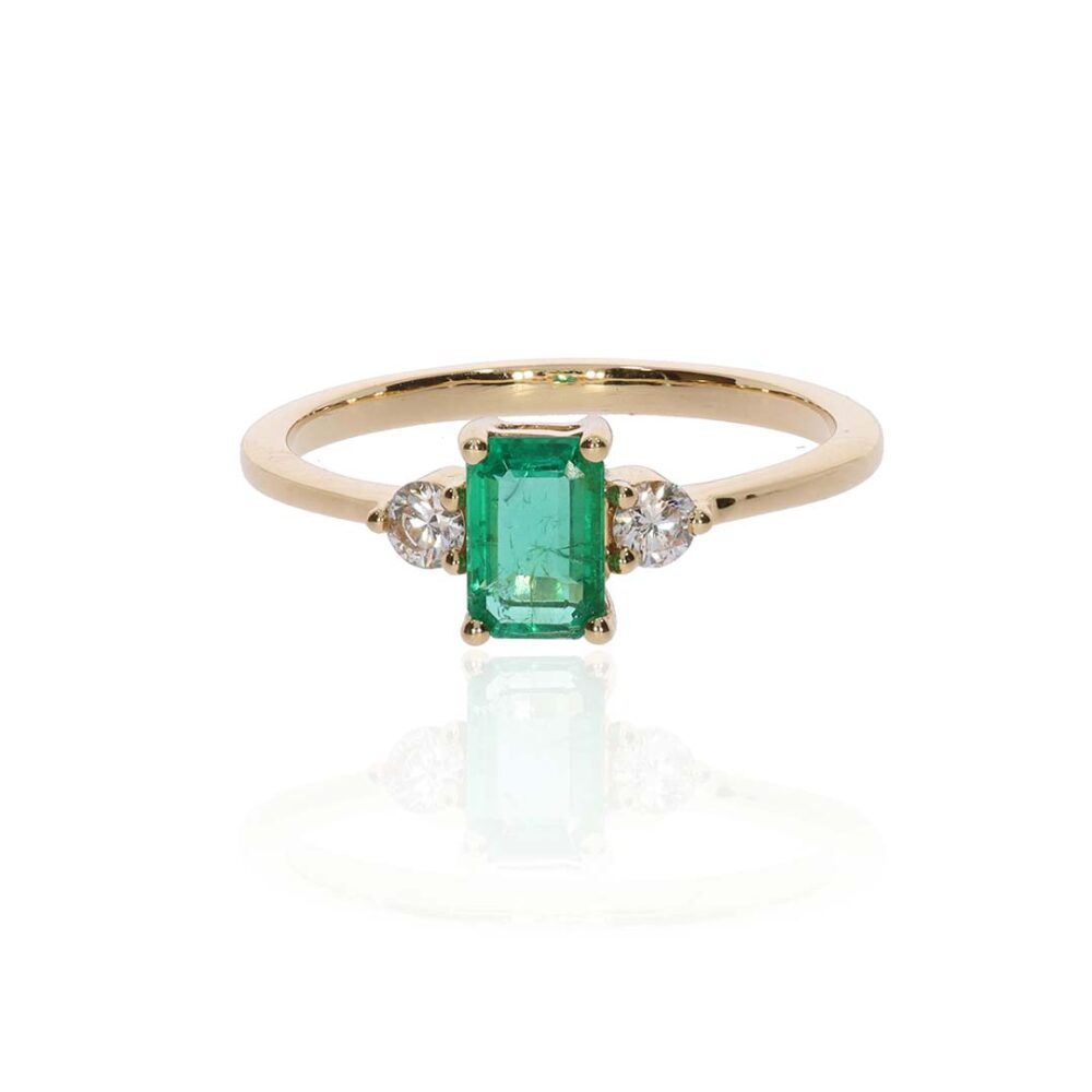 Emerald and Diamond Three stone Ring by Heidi Kjeldsen Jewellery, Jette Collection R1819 front