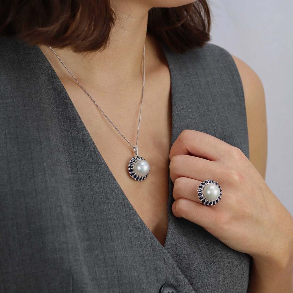 Sara South Sea Pearl and Sapphire Pendant Heidi Kjeldsen Jewellers P1624