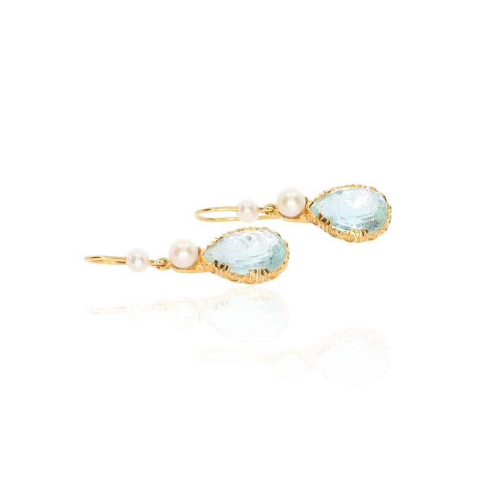 Aquamarine And Pearl Gold Filagree Earrings Heidi Kjeldsen Jewellery ER4948 side