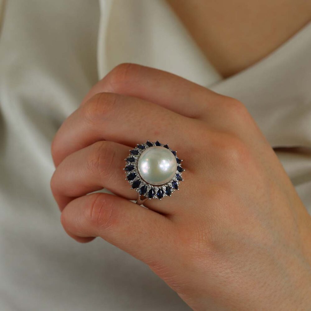 Sara South Sea Pearl Sapphire Ring Heidi Kjeldsen Jewellery R1885 model2