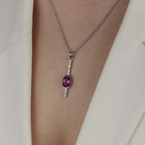 Alma Pink Tourmaline Diamond Drop Pendant Heidi Kjeldsen Jewellery P1662 model