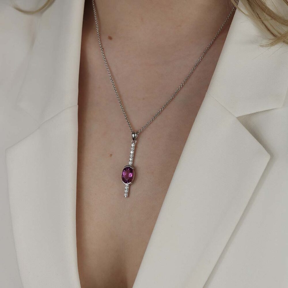 Alma Pink Tourmaline Diamond Drop Pendant Heidi Kjeldsen Jewellery P1662 model