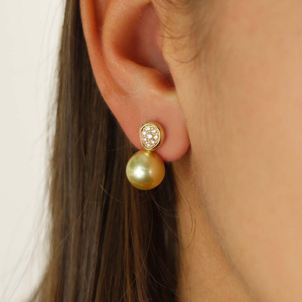 Eliza Golden South Sea Pearl Diamond Earrings Heidi Kjeldsen Jewellers ER5079