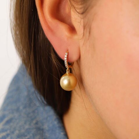 Golden South Sea Pearl Diamond Earrings Heidi Kjeldsen Jewellery ER2630 model