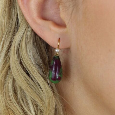 Naja Ruby and Zoisite Drop Earrings Heidi Kjeldsen Jewellery ER4951 model