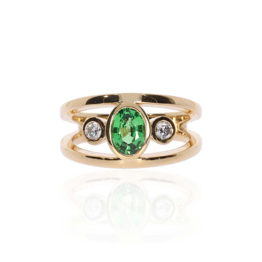 Tsavorite Diamond Three Stone Ring Heidi Kjeldsen Jewellery R4951 white
