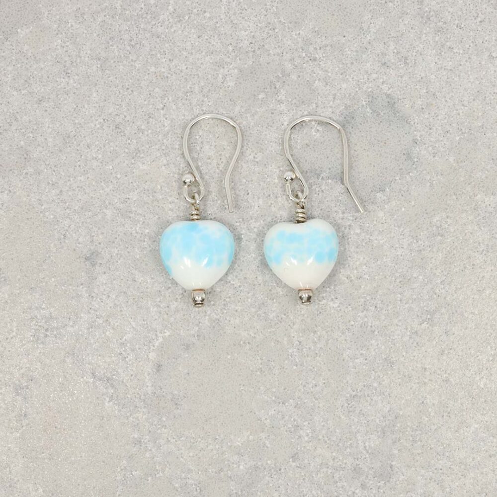 Blue Speckled Hearts Murano Glass Earrings Heidi Kjeldsen jewellery ER2479 still