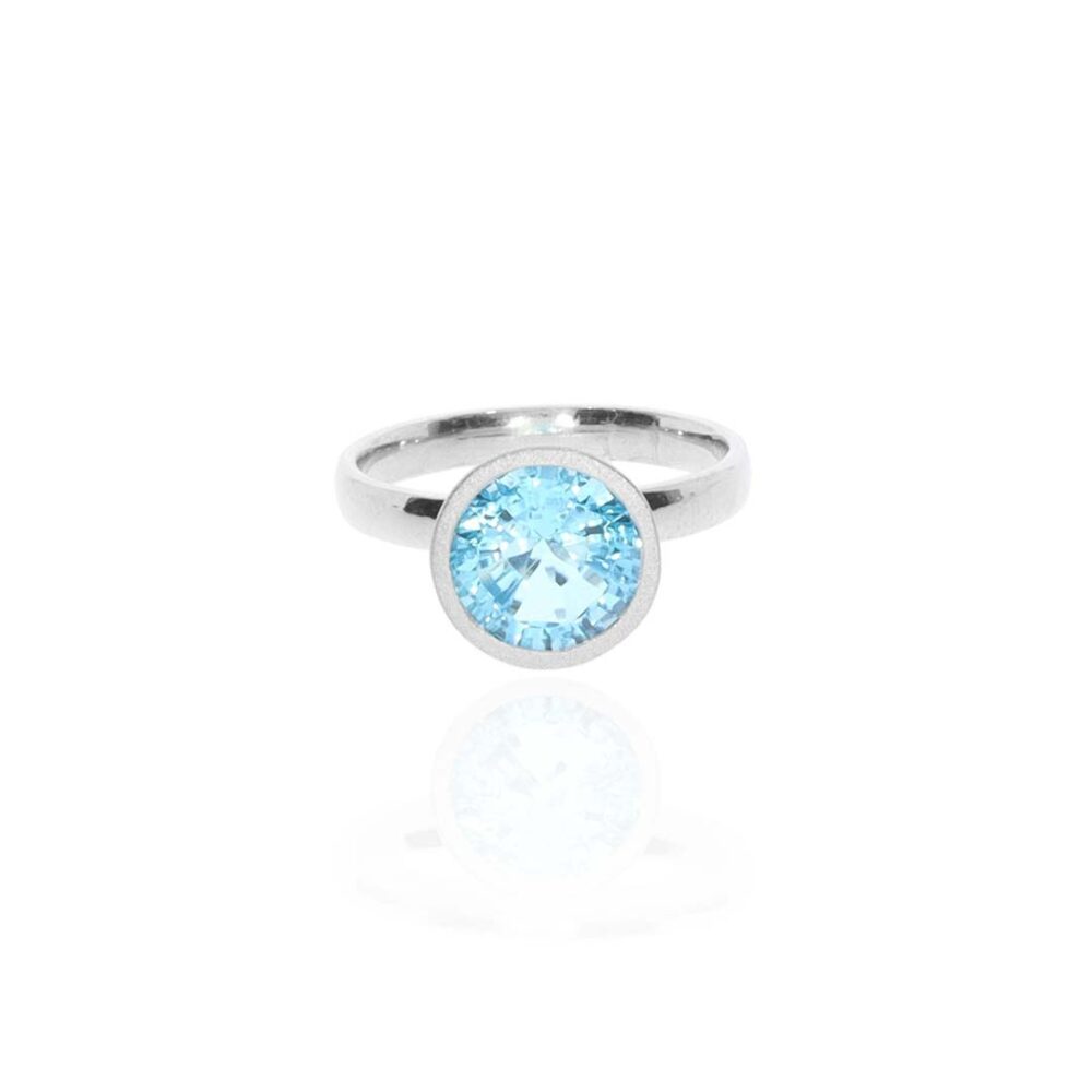 Blue Topaz Concave Brushed Silver Ring Heidi Kjeldsen Jewellery R1889 white