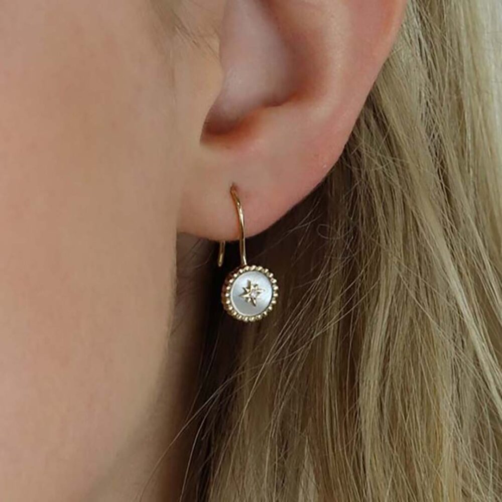 Margit Mother Of Pearl and Diamond Drop Earrings Heidi Kjeldsen Jewellery ER5025 model