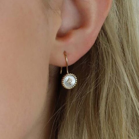Margit Mother Of Pearl and Diamond Drop Earrings Heidi Kjeldsen Jewellery ER5025 model