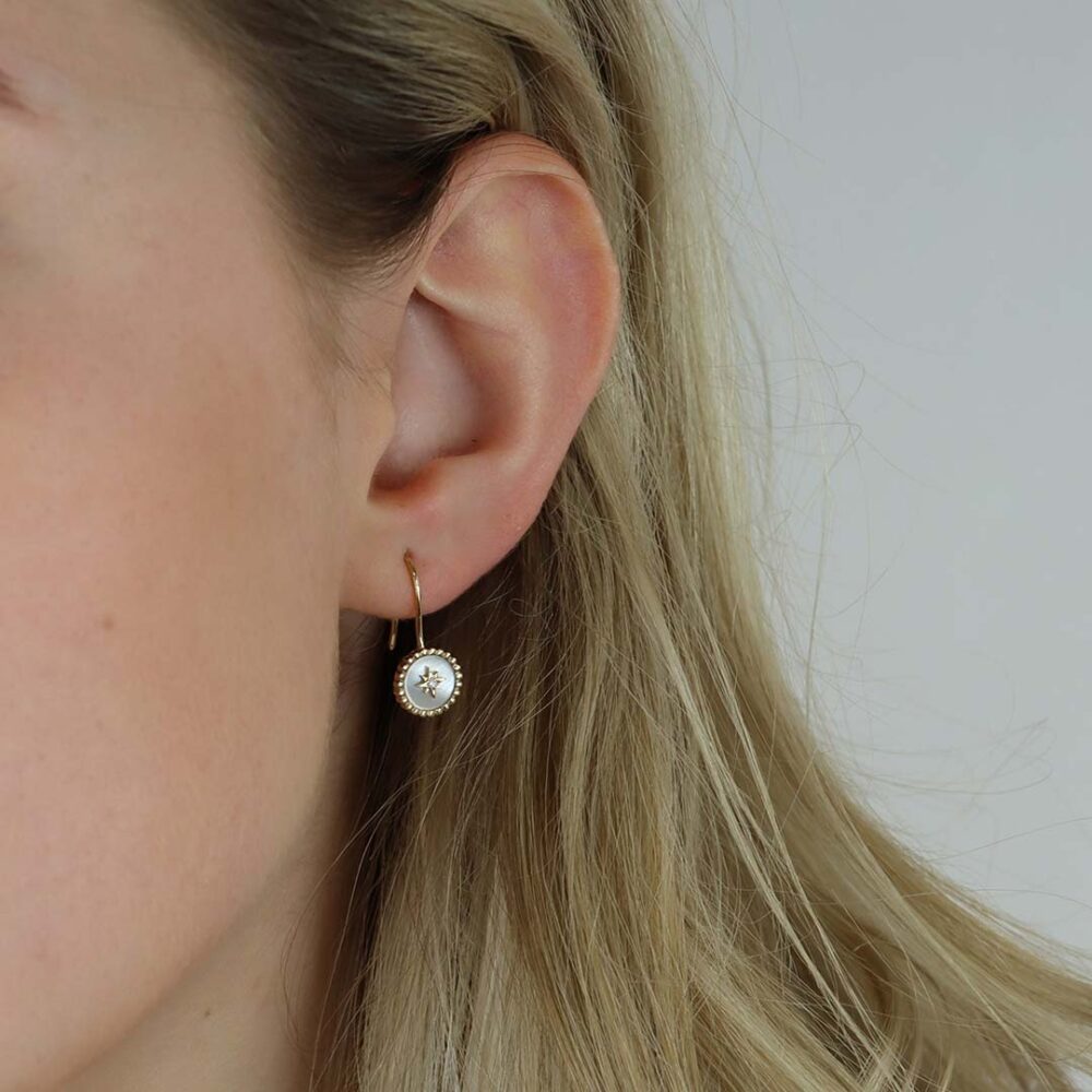 Margit Mother Of Pearl and Diamond Drop Earrings Heidi Kjeldsen Jewellery ER5025 model