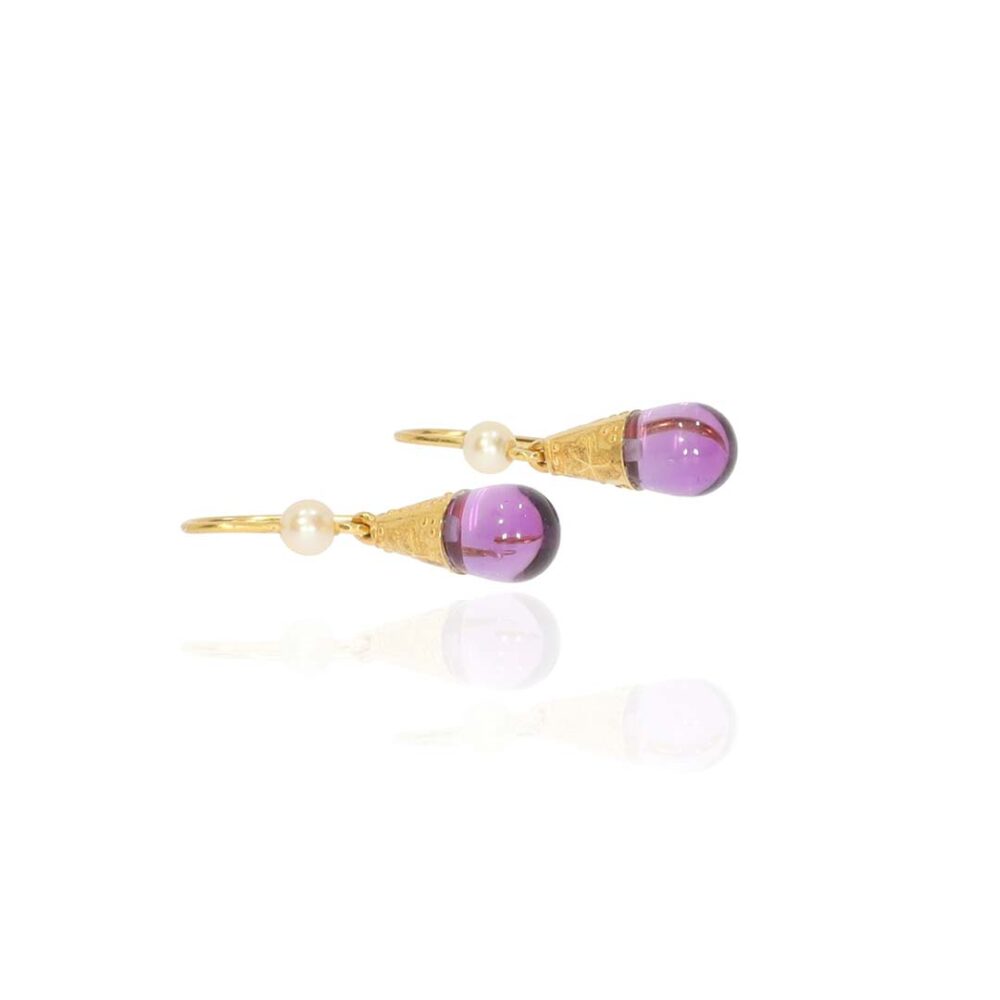 Viola Amethyst And Pearl Gold Drop Earrings Heidi Kjeldsen Jewellery ER4949 white1