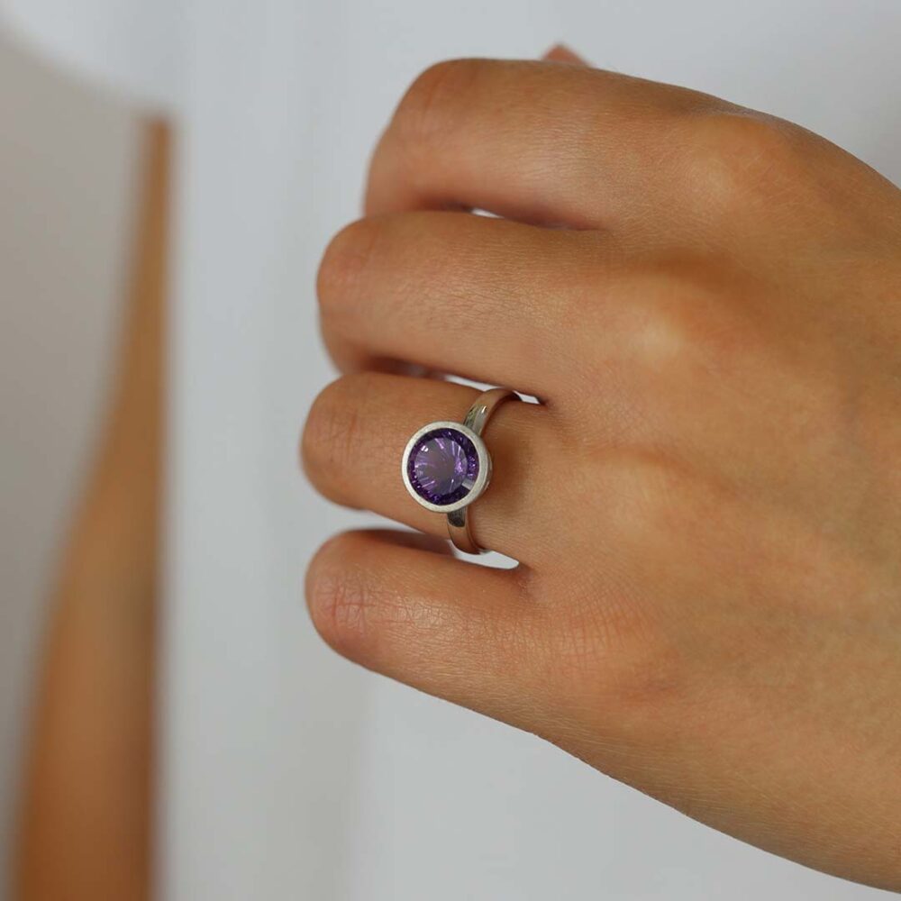 Viola Amethyst Brushed Silver Ring Heidi Kjeldsen Jewellers R1888