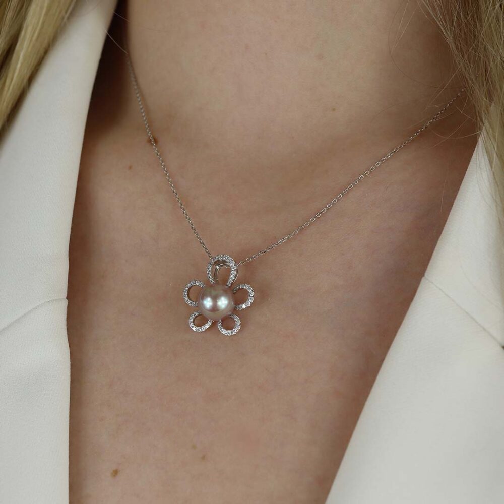 Alma Pearl Diamond Floral Pendant Heidi Kjeldsen Jewellers P1683