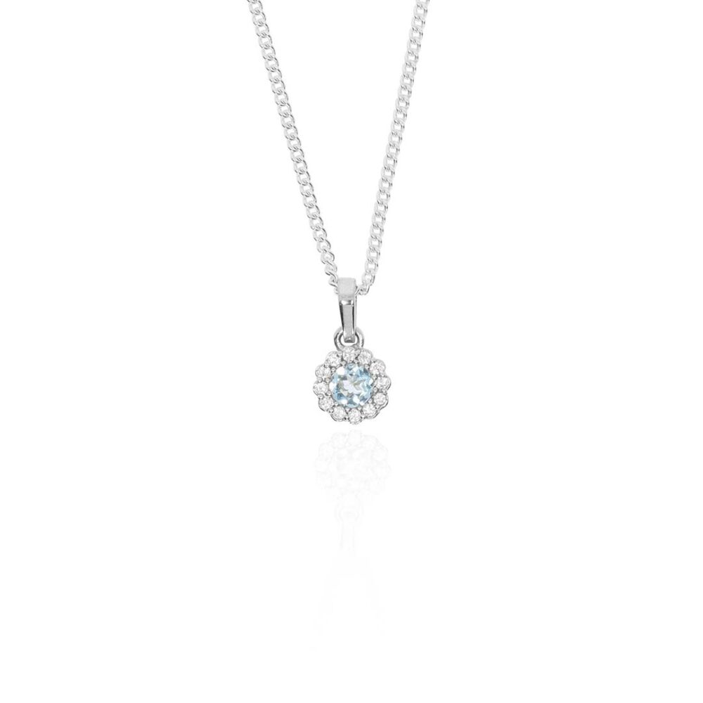 Asta Aquamarine Cluster Silver Pendant Heidi Kjeldsen Jewellery P1647 hanging