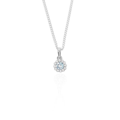 Asta Aquamarine Cluster Silver Pendant Heidi Kjeldsen Jewellery P1647 hanging